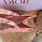 Dior Book Tote Medium Jouy Soleil Canvas Coral Orange Silver Hardware