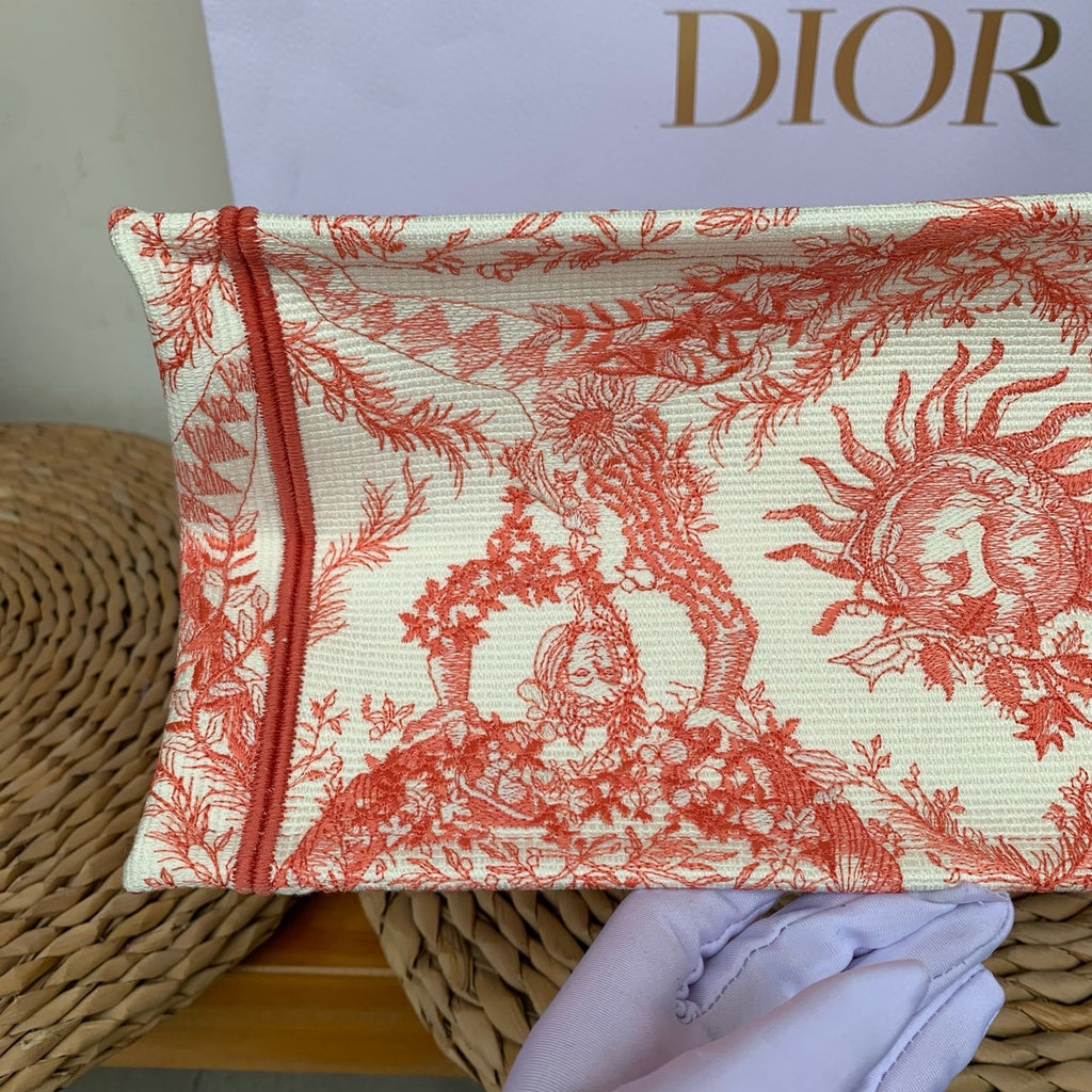 Dior Book Tote Medium Jouy Soleil Canvas Coral Orange Silver Hardware