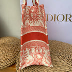 Dior Book Tote Medium Jouy Soleil Canvas Coral Orange Silver Hardware