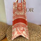 Dior Book Tote Medium Jouy Soleil Canvas Coral Orange Silver Hardware
