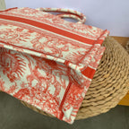 Dior Book Tote Medium Jouy Soleil Canvas Coral Orange Silver Hardware
