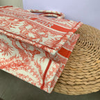 Dior Book Tote Medium Jouy Soleil Canvas Coral Orange Silver Hardware
