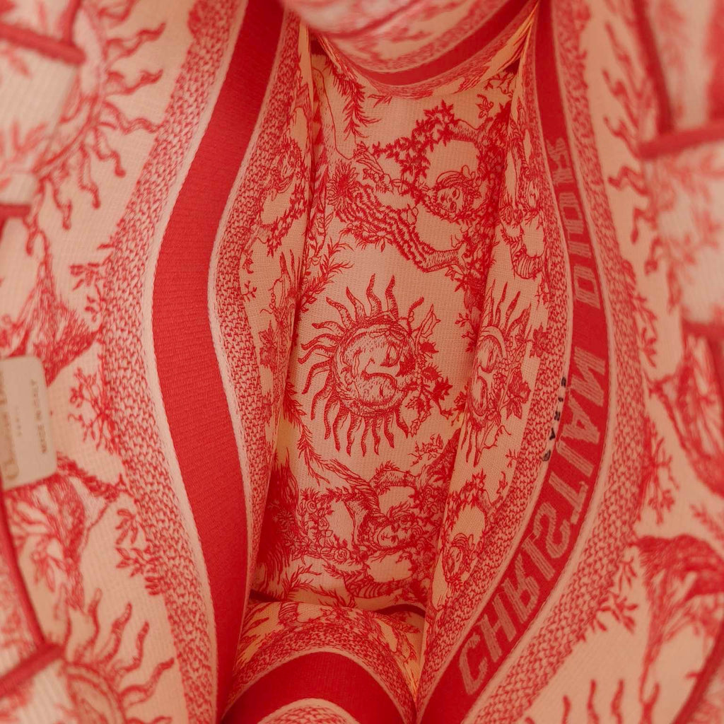 Dior Book Tote Medium Jouy Soleil Canvas Coral Orange Silver Hardware