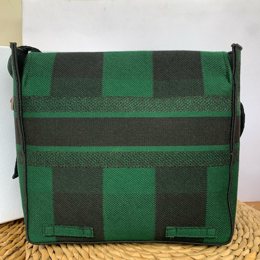 Dior Camp Messenger Bag Gingham Embroidery Green Black Silver Hardware
