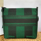 Dior Camp Messenger Bag Gingham Embroidery Green Black Silver Hardware