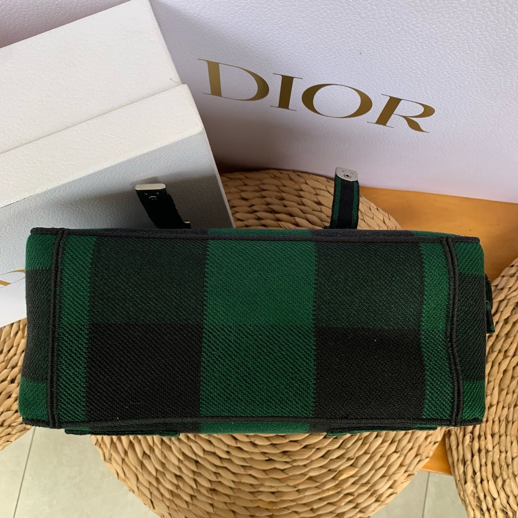 Dior Camp Messenger Bag Gingham Embroidery Green Black Silver Hardware