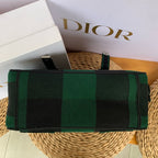 Dior Camp Messenger Bag Gingham Embroidery Green Black Silver Hardware