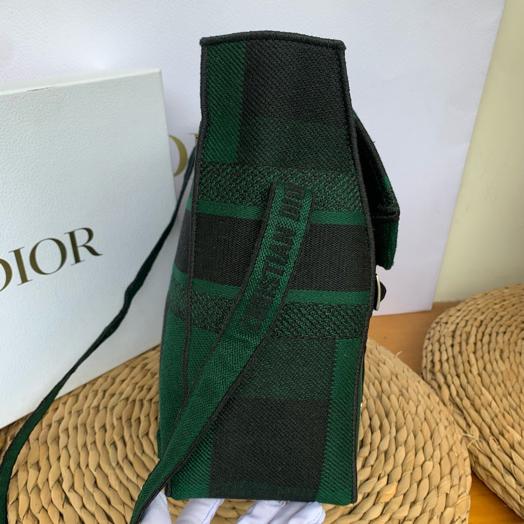Dior Camp Messenger Bag Gingham Embroidery Green Black Silver Hardware
