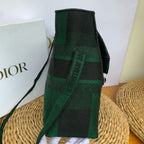 Dior Camp Messenger Bag Gingham Embroidery Green Black Silver Hardware