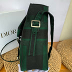 Dior Camp Messenger Bag Gingham Embroidery Green Black Silver Hardware