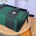 Dior Camp Messenger Bag Gingham Embroidery Green Black Silver Hardware