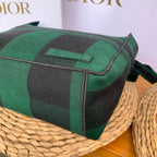 Dior Camp Messenger Bag Gingham Embroidery Green Black Silver Hardware