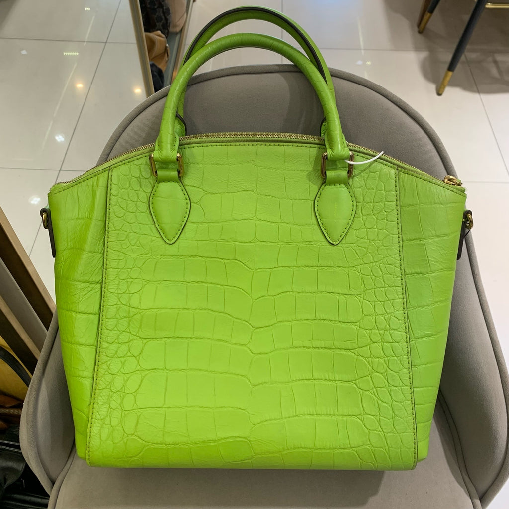 MCM Croc-Embossed Handbag Lime Green Gold Hardware