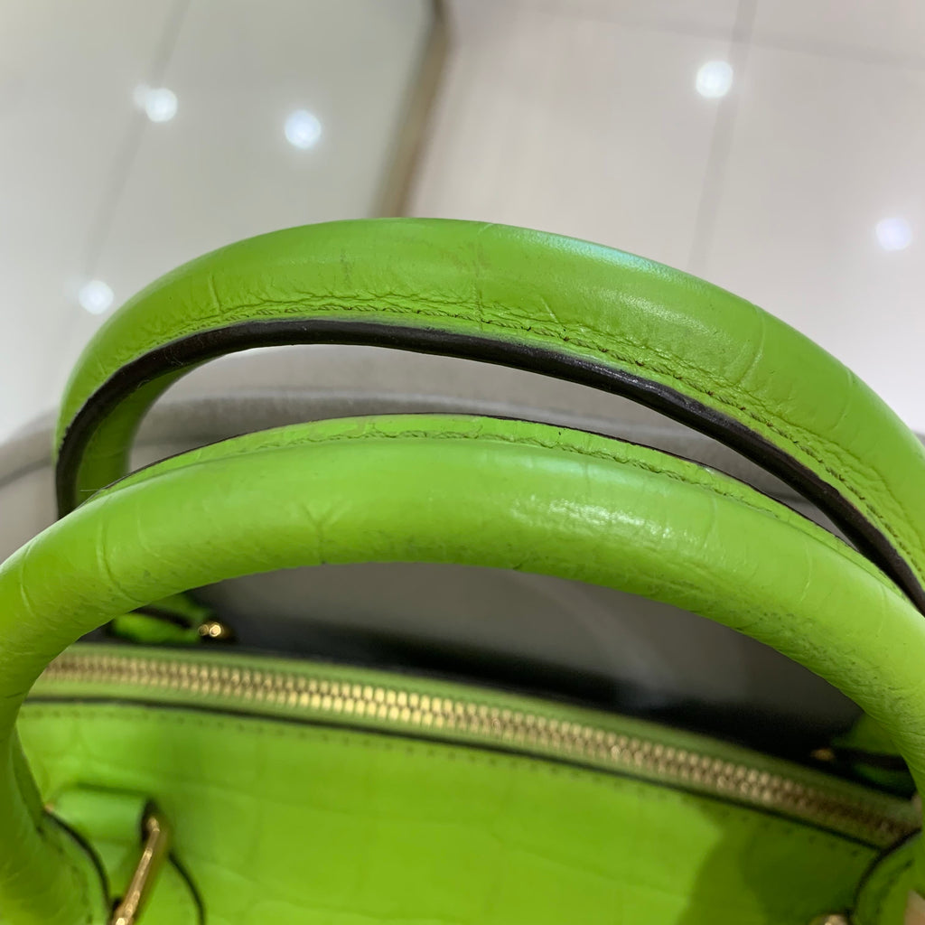 MCM Croc-Embossed Handbag Lime Green Gold Hardware