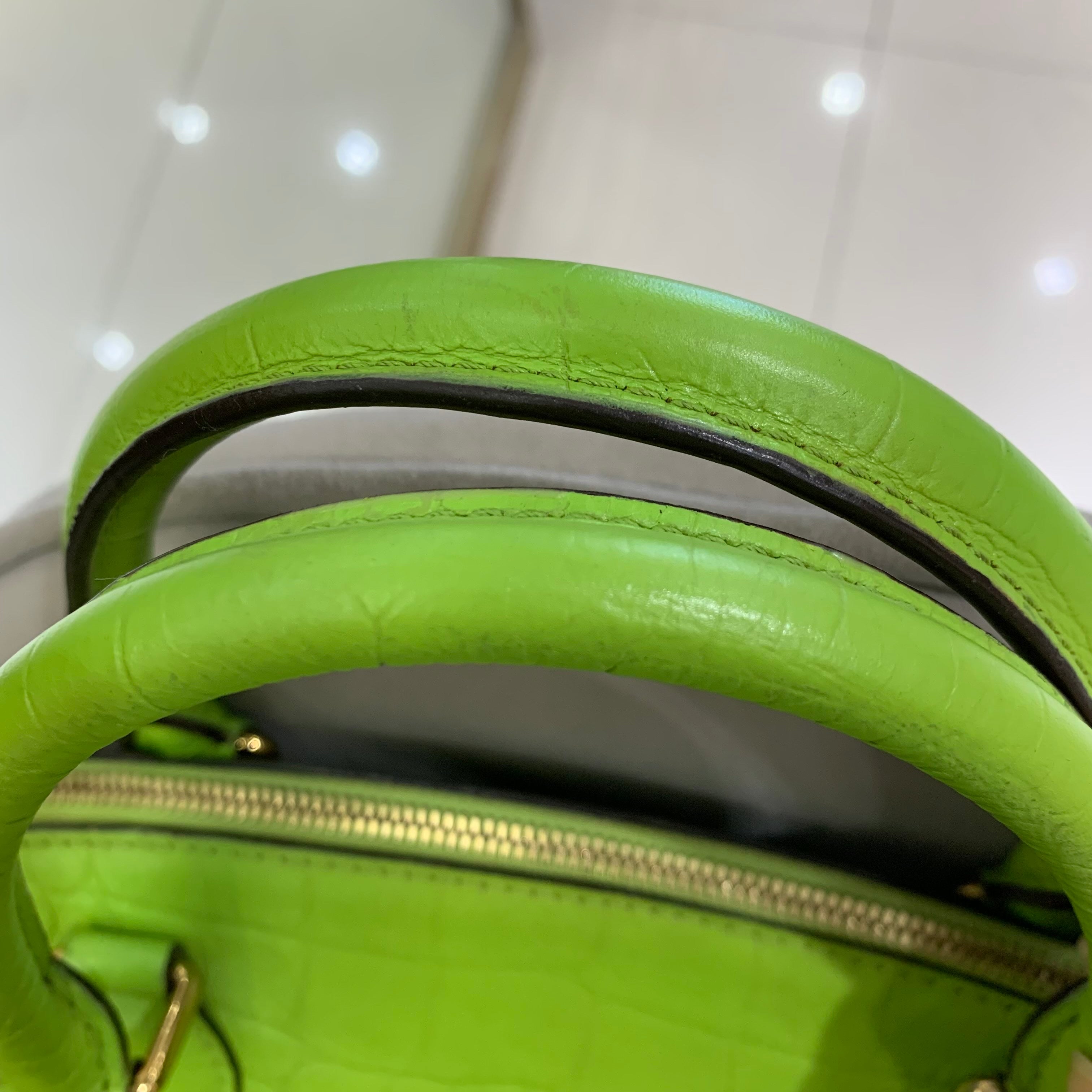 MCM Croc-Embossed Handbag Lime Green Gold Hardware