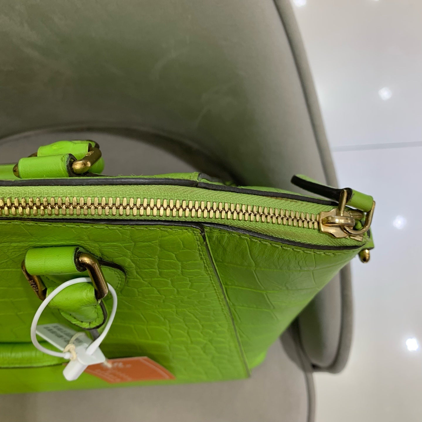 MCM Croc-Embossed Handbag Lime Green Gold Hardware