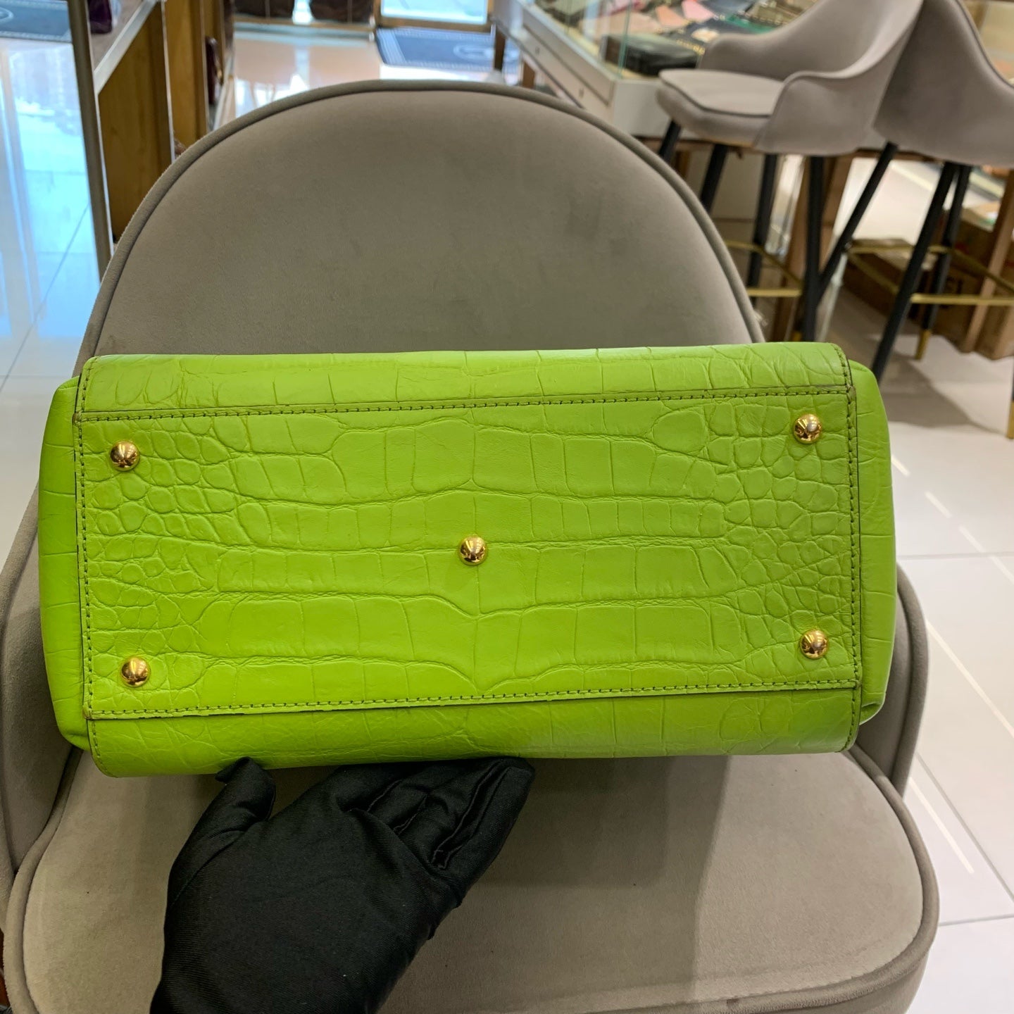 MCM Croc-Embossed Handbag Lime Green Gold Hardware