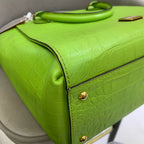 MCM Croc-Embossed Handbag Lime Green Gold Hardware