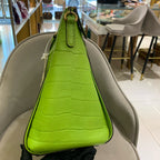 MCM Croc-Embossed Handbag Lime Green Gold Hardware
