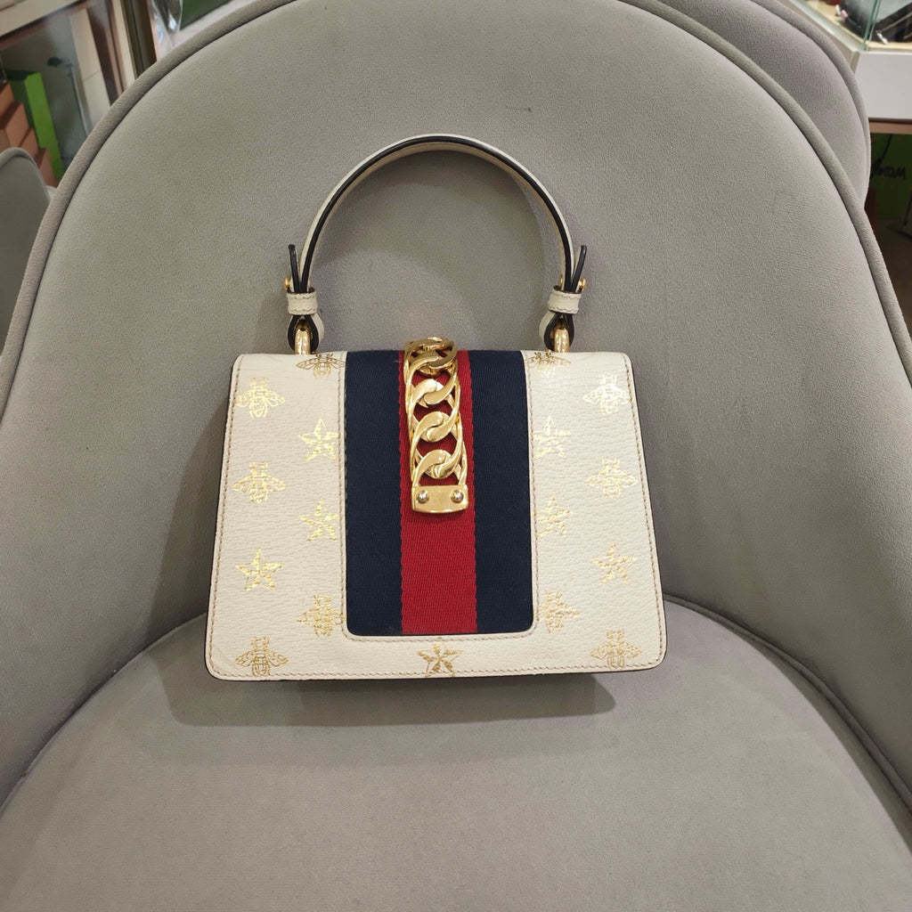 Gucci Sylvie Handbag Cream Leather Gold Hardware