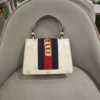 Gucci Sylvie Handbag Cream Leather Gold Hardware