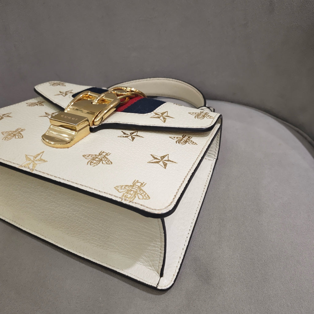 Gucci Sylvie Handbag Cream Leather Gold Hardware
