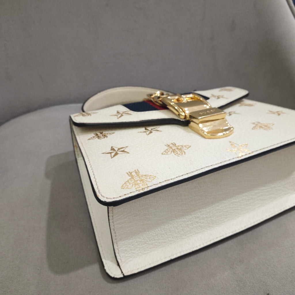 Gucci Sylvie Handbag Cream Leather Gold Hardware