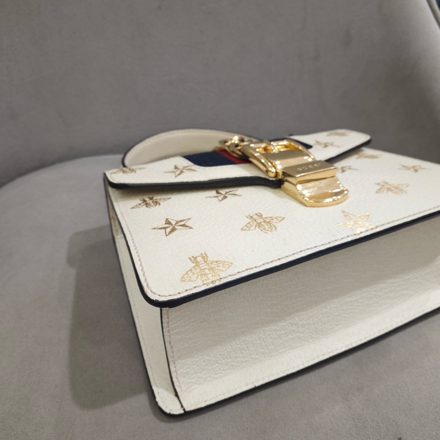 Gucci Sylvie Handbag Cream Leather Gold Hardware