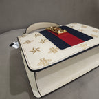 Gucci Sylvie Handbag Cream Leather Gold Hardware