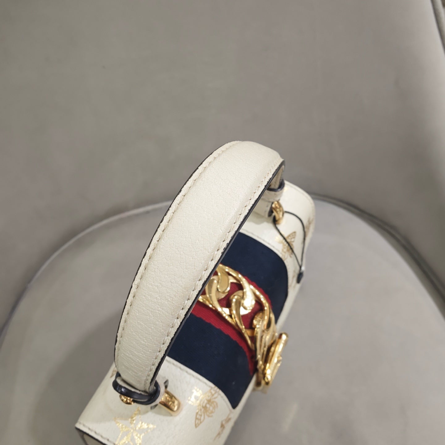 Gucci Sylvie Handbag Cream Leather Gold Hardware