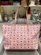 MCM Visetos Tote Bag Soft Pink Black Gold Hardware