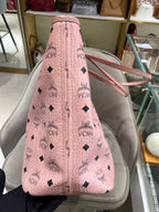 MCM Visetos Tote Bag Soft Pink Black Gold Hardware