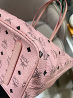 MCM Visetos Tote Bag Soft Pink Black Gold Hardware