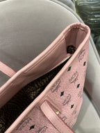 MCM Visetos Tote Bag Soft Pink Black Gold Hardware