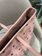 MCM Visetos Tote Bag Soft Pink Black Gold Hardware