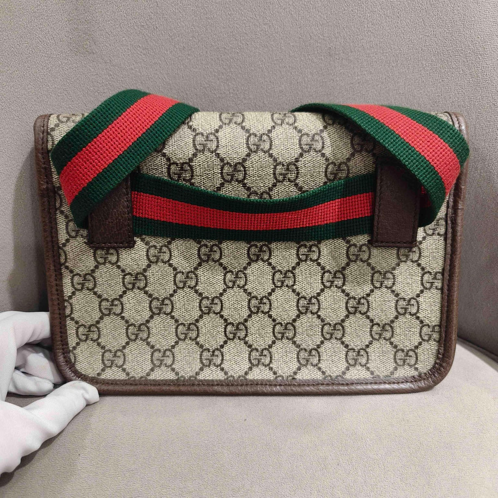 Gucci GG Supreme Belt Bag Beige/Ebony Brown Leather Gold Hardware