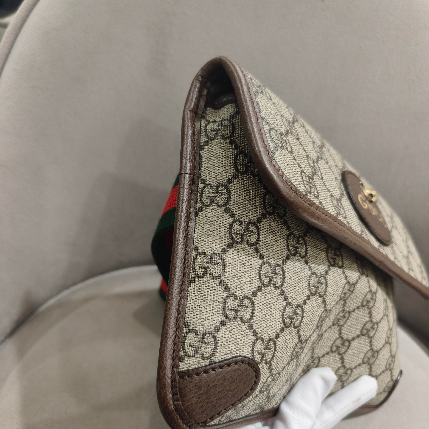 Gucci GG Supreme Belt Bag Beige/Ebony Brown Leather Gold Hardware