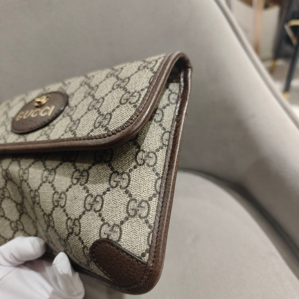 Gucci GG Supreme Belt Bag Beige/Ebony Brown Leather Gold Hardware