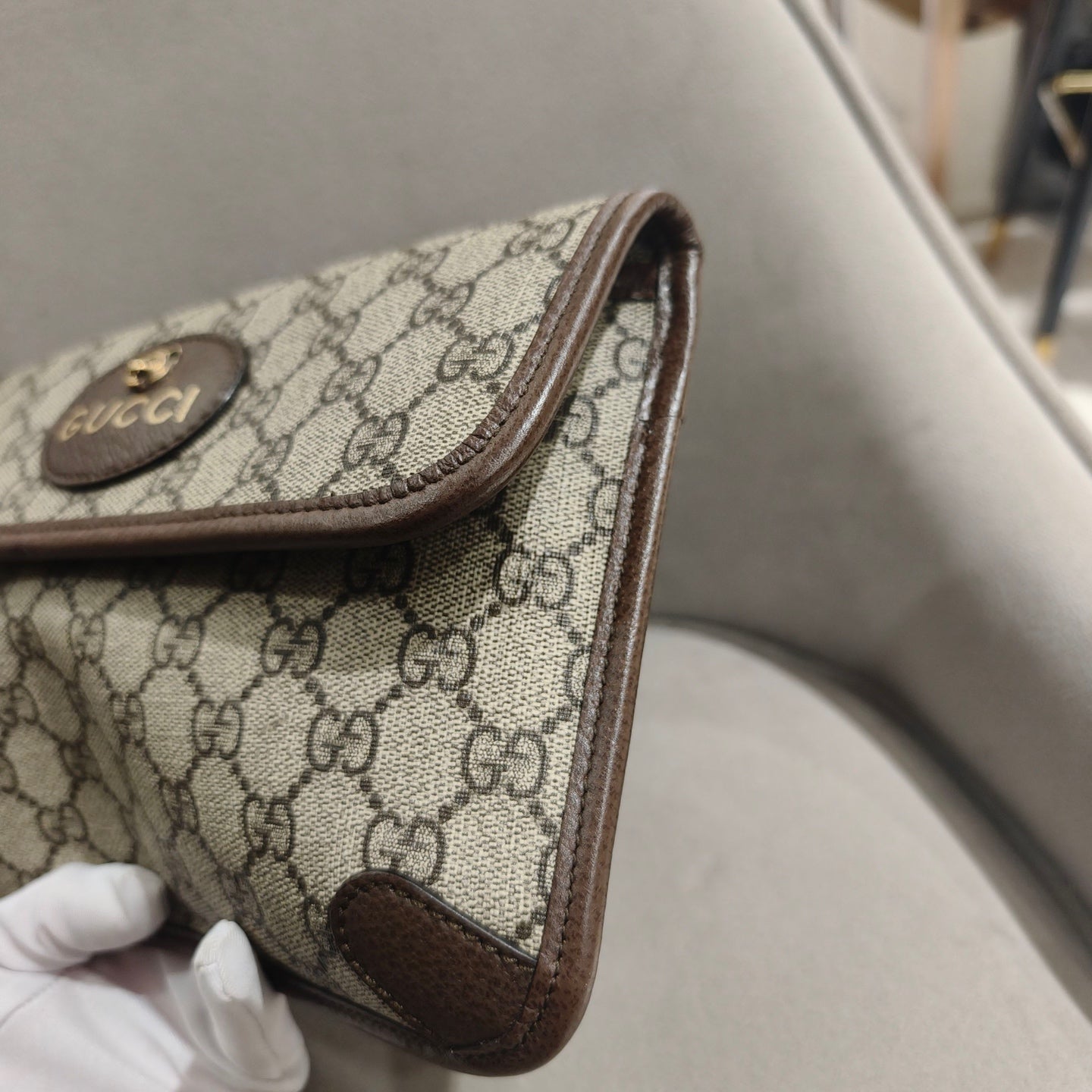 Gucci GG Supreme Belt Bag Beige/Ebony Brown Leather Gold Hardware