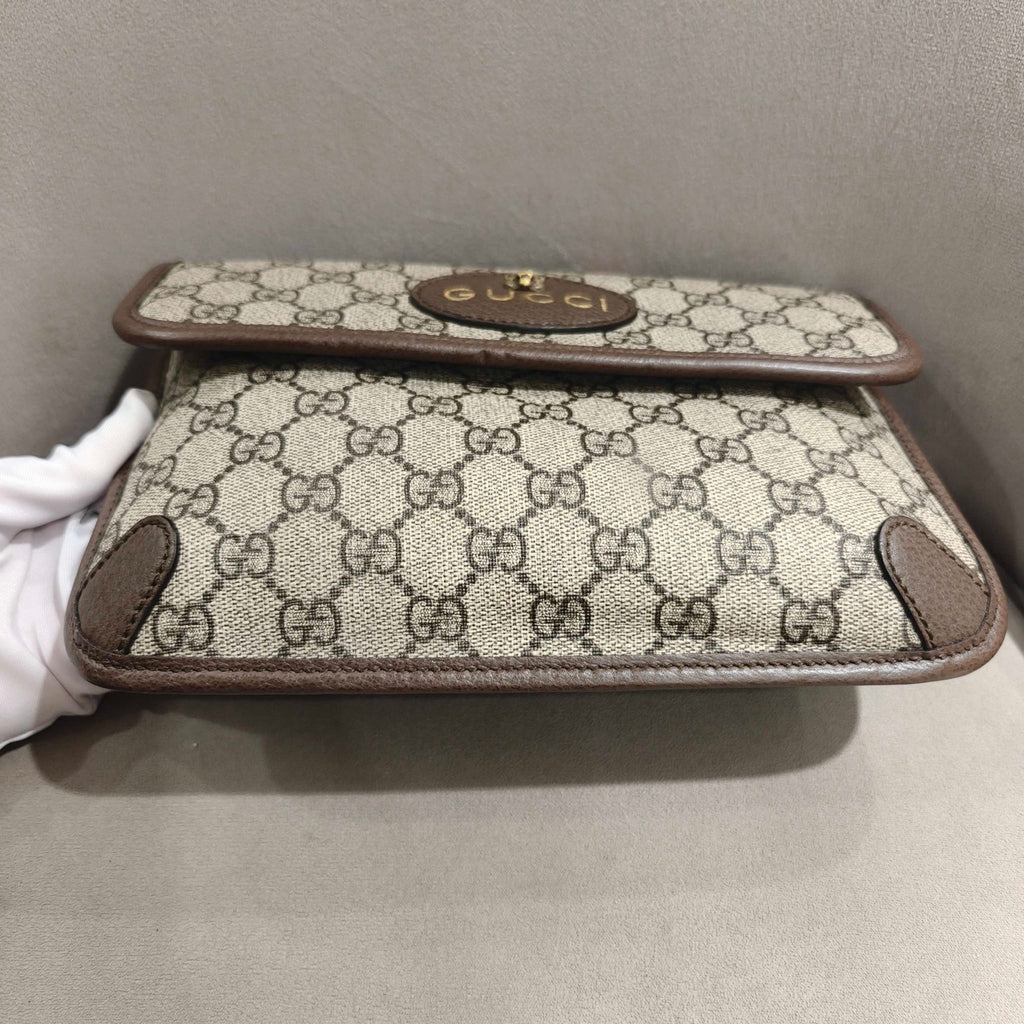 Gucci GG Supreme Belt Bag Beige/Ebony Brown Leather Gold Hardware
