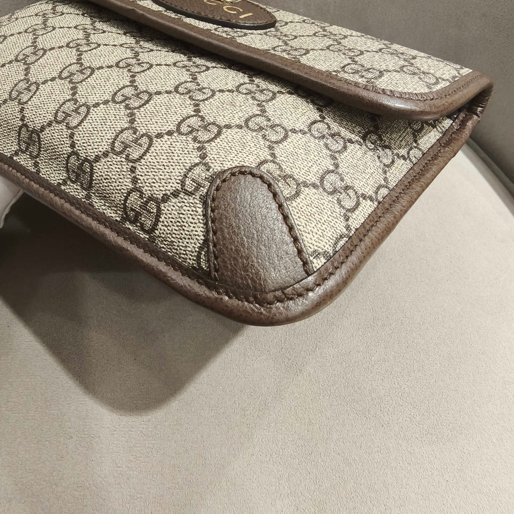 Gucci GG Supreme Belt Bag Beige/Ebony Brown Leather Gold Hardware