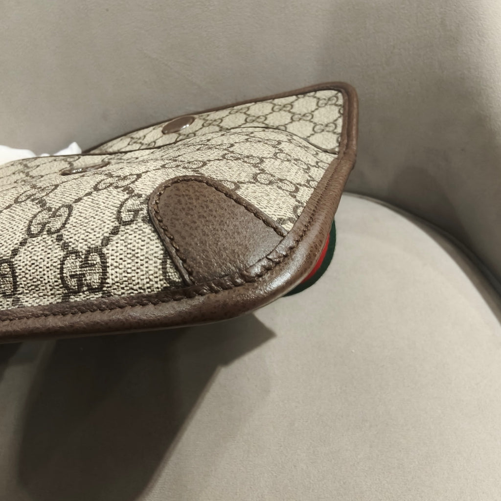 Gucci GG Supreme Belt Bag Beige/Ebony Brown Leather Gold Hardware