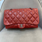 Chanel Classic Mini Flap Handbag Red Quilted Lambskin Silver Hardware