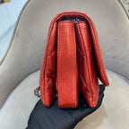 Chanel Classic Mini Flap Handbag Red Quilted Lambskin Silver Hardware