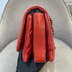 Chanel Classic Mini Flap Handbag Red Quilted Lambskin Silver Hardware