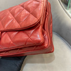Chanel Classic Mini Flap Handbag Red Quilted Lambskin Silver Hardware
