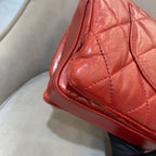 Chanel Classic Mini Flap Handbag Red Quilted Lambskin Silver Hardware