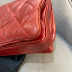 Chanel Classic Mini Flap Handbag Red Quilted Lambskin Silver Hardware