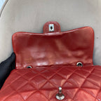 Chanel Classic Mini Flap Handbag Red Quilted Lambskin Silver Hardware