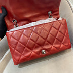 Chanel Classic Mini Flap Handbag Red Quilted Lambskin Silver Hardware